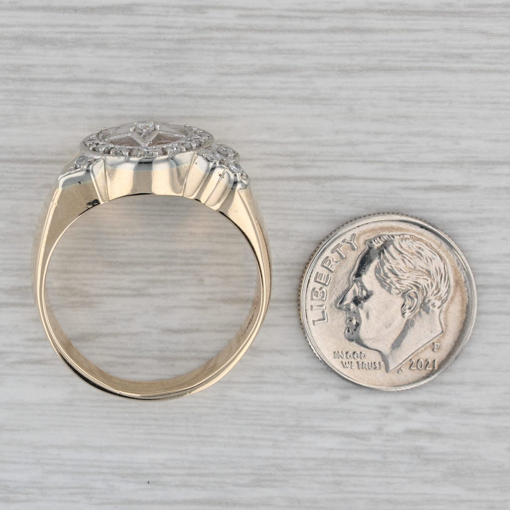 0.15ctw Diamond Shriners Signet Ring 10k Gold Sz 11.5 Masonic Crescent Scimitar