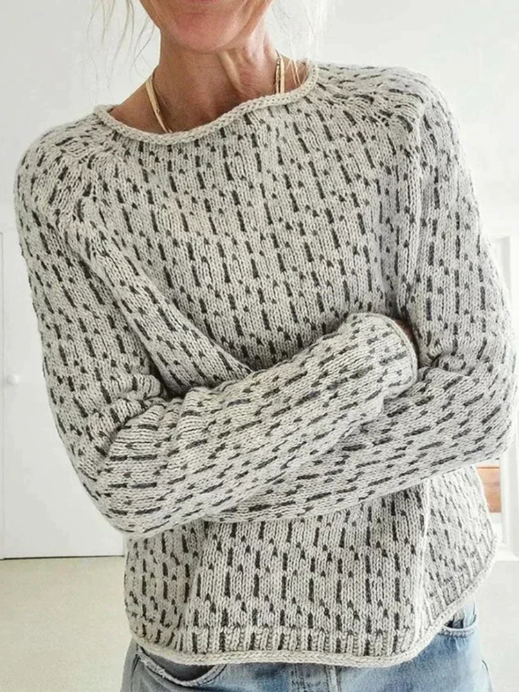 Retro Chic Raindrop Pattern Crew Neck Sweater