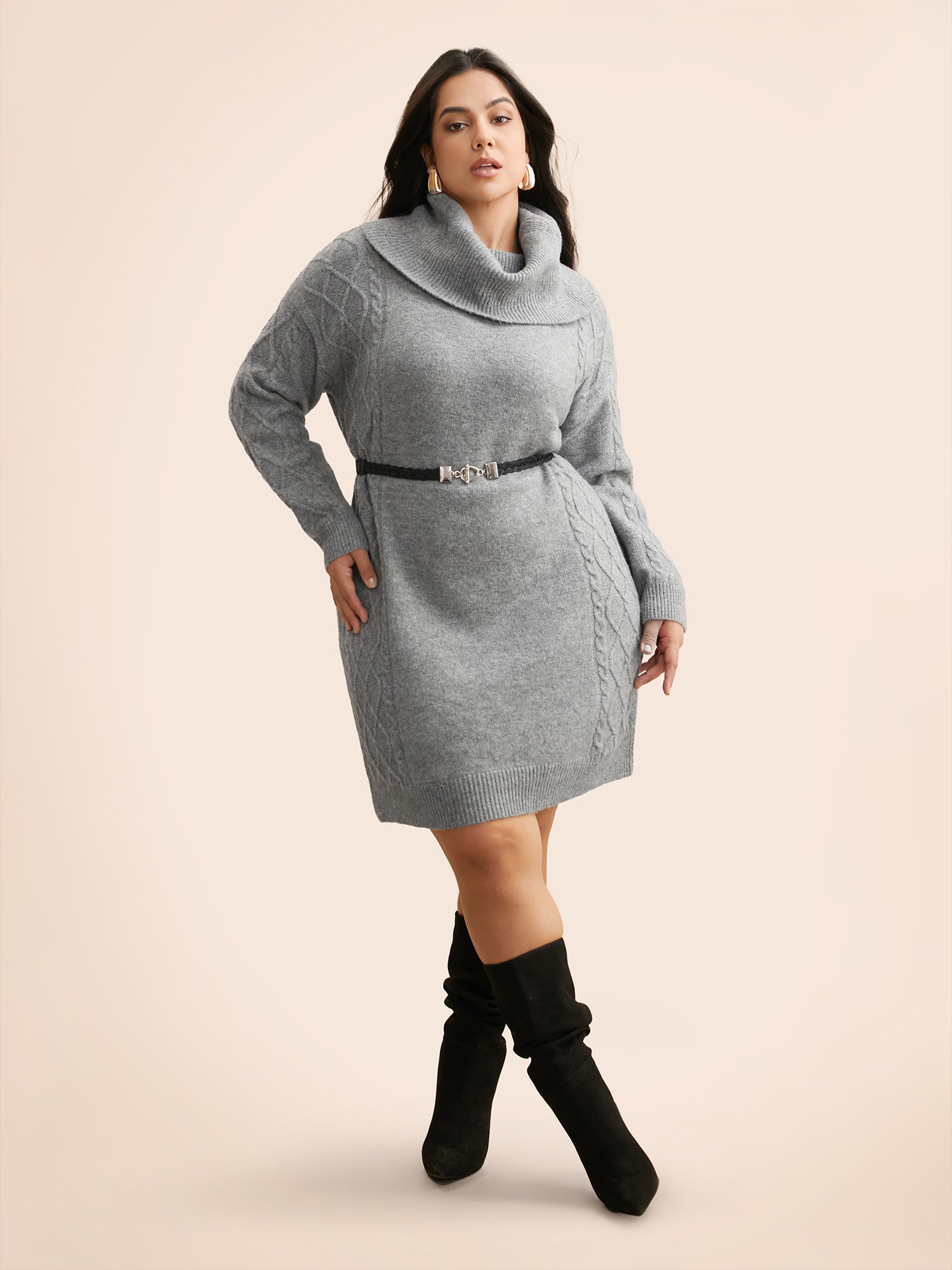 Airy Cozy Cable Knit Wool Sweater Dress