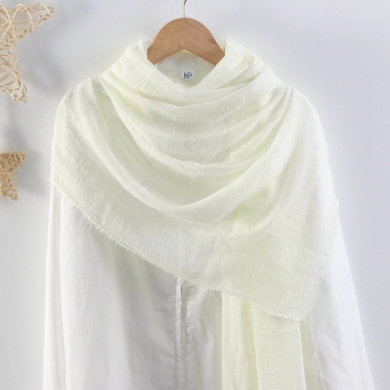 Hot Selling Solid Color Pleated Cotton And Linen Scarf Women's Bag Headscarf Crumpled Hair Fringe Bubble Scarf Women's Scarf Cover Head