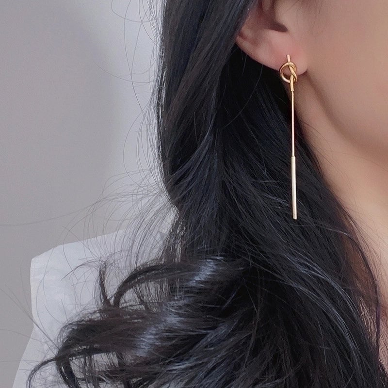 1 Pair Minimalist Solid Color Tassel Plating Titanium Steel 18k Gold Plated Drop Earrings