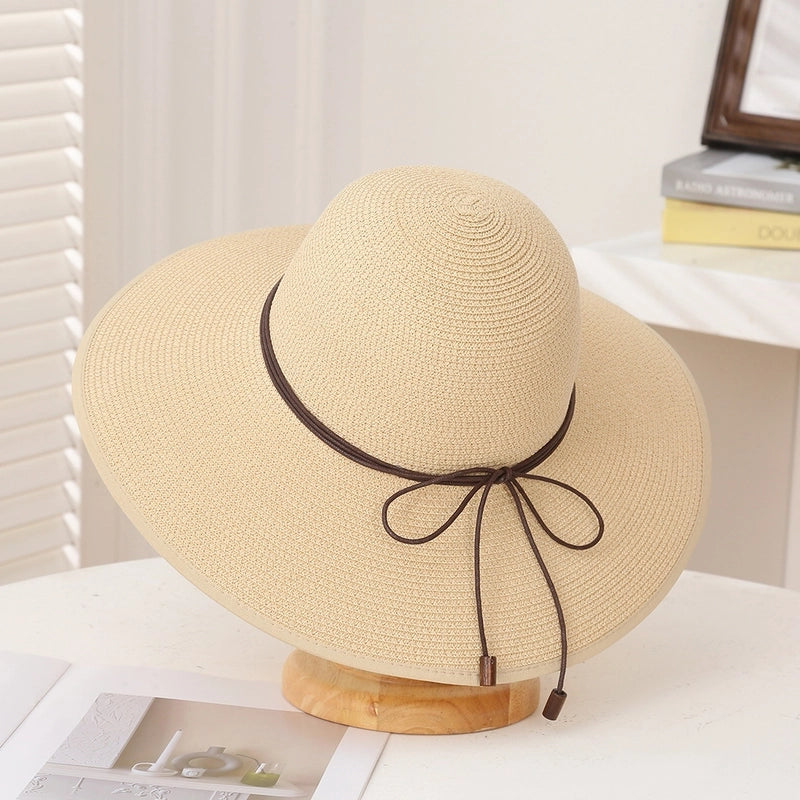 Retro Solid Color Mesh Sun Hat Outdoor Travel Beach Straw Hat Seaside Holiday Big Eave Face Covering Sun Hat