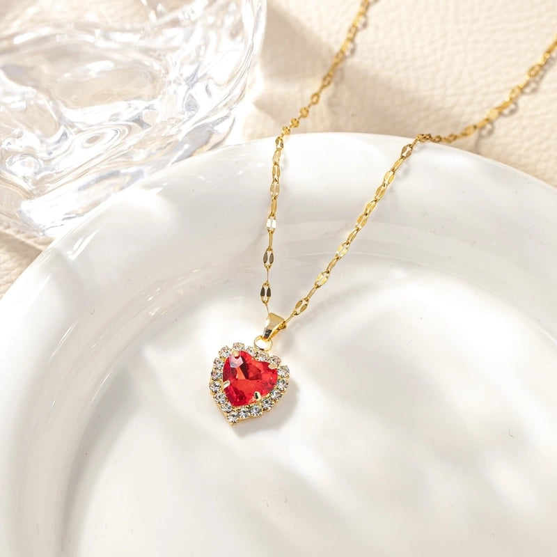 Titanium Steel Minimalist Plating Heart Shape Zircon Pendant Necklace