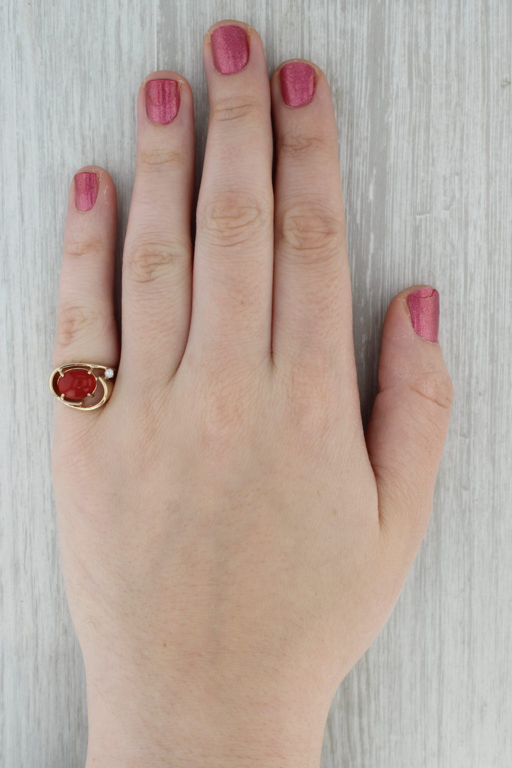 Vintage Coral Diamond Abstract Ring 14k Yellow Gold Size 5.75
