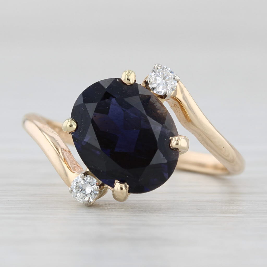 2.42ctw Blue Iolite Diamond Ring 14k Yellow Gold Size 6.5 Bypass