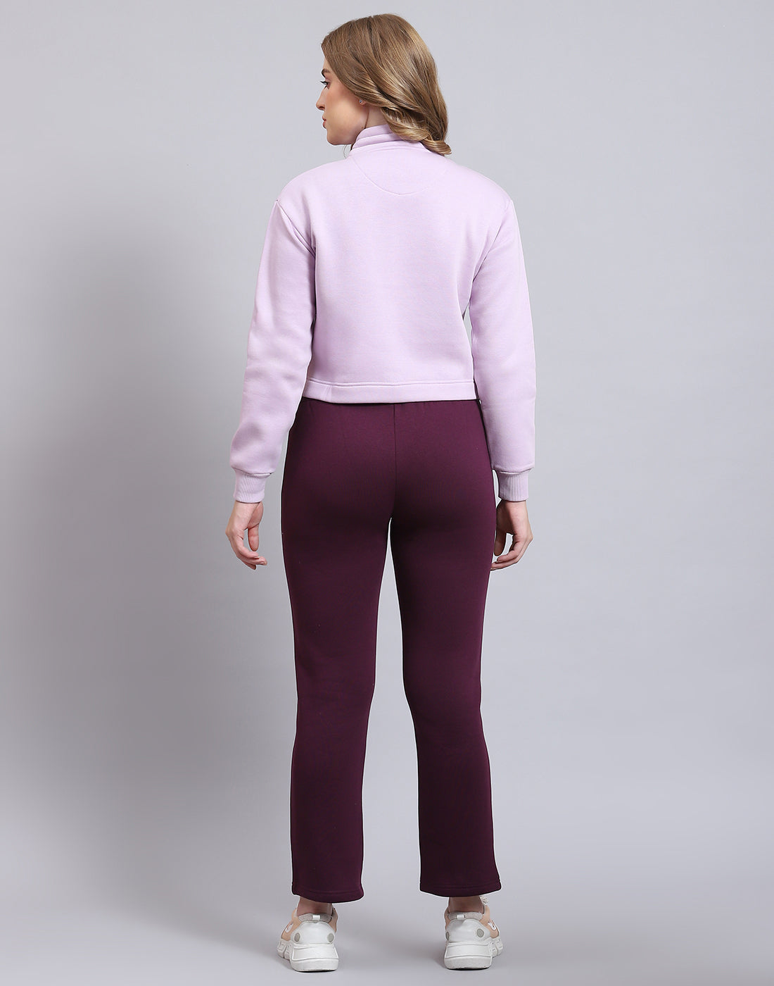 Women Purple Solid Stand Collar Full Sleeve Tracksuit