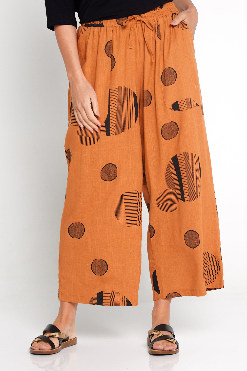 Aiko Linen Pants - Tan/Black Circle