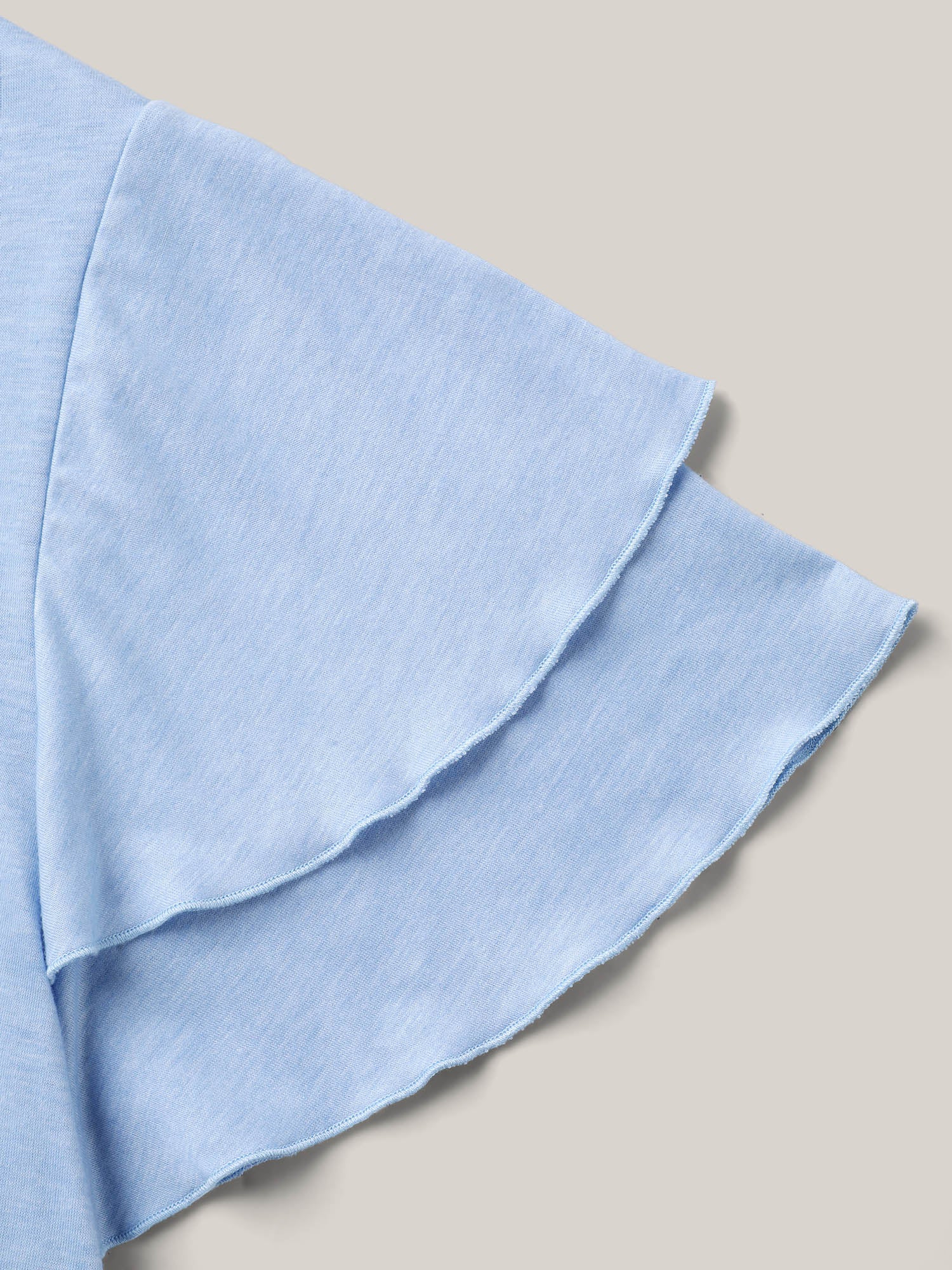 Layered Lotus Leaf Sleeve Plain T-Shirt