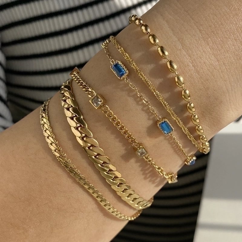 2 Pieces IG Style Modern Style Square Solid Color 304 Stainless Steel 16K Gold Plated White Gold Plated Gold Plated Zircon Bracelets In Bulk
