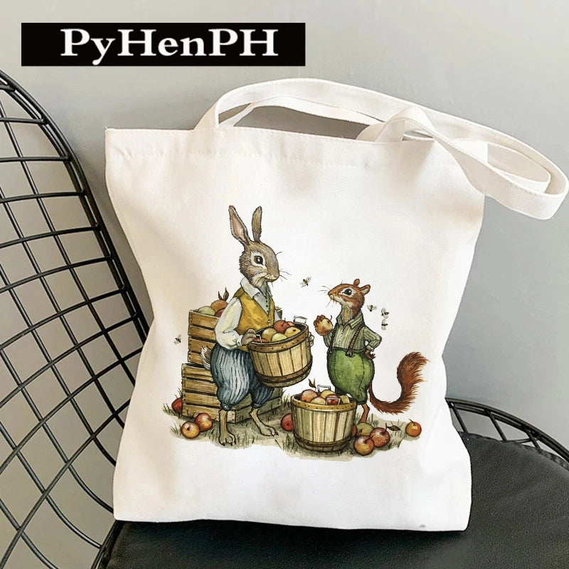 Women's Canvas Printing Animal Streetwear Square Open Canvas Bag