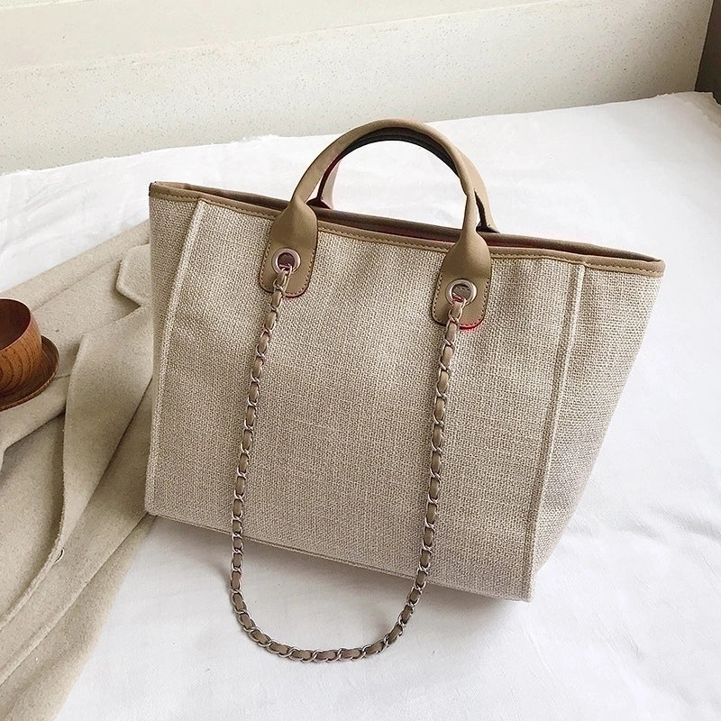Women'S Large Canvas Solid Color Streetwear Square Zipper Tote Bag