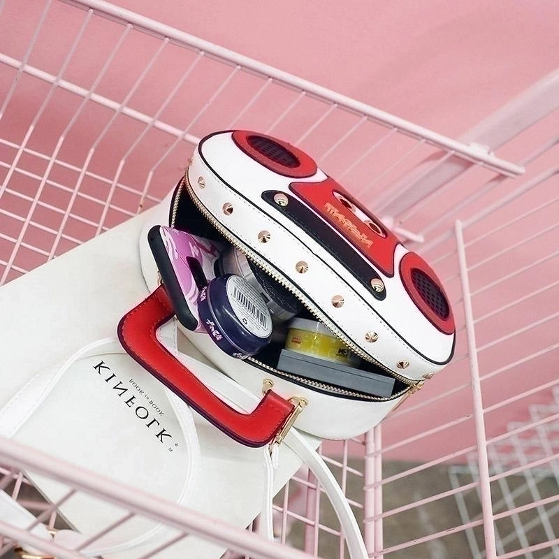 Women's Large Pu Leather Radio Fashion Oval Zipper Crossbody Bag