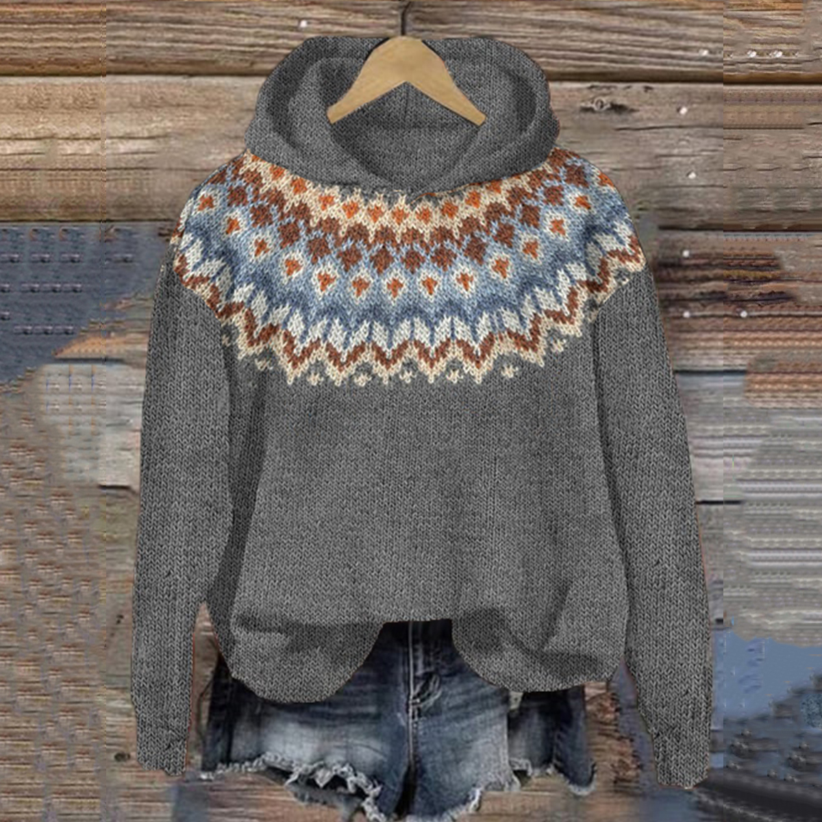 Vintage Tribal Geometry Pattern Warm Comfy Sweater