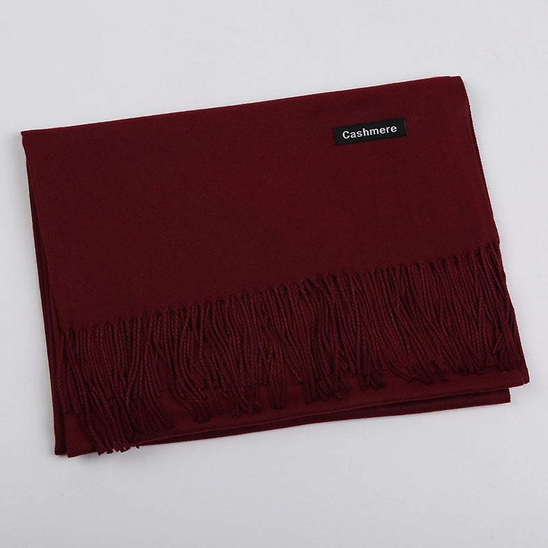 Pure Color Cashmere Scarf Women's Autumn And Winter Popular 220g Light Board Tassel Warm Shawl Travel Gift