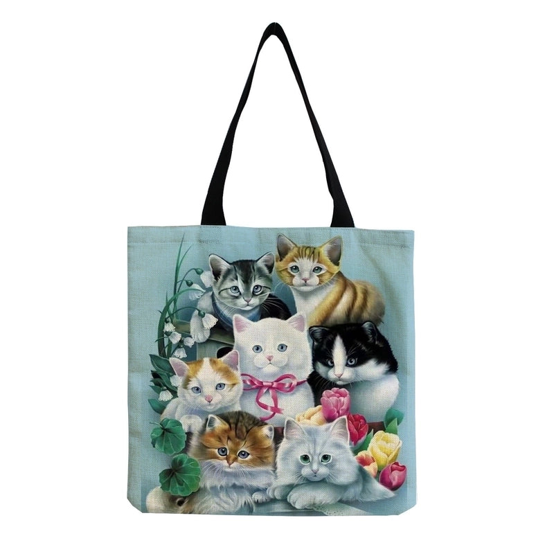 Women's All Seasons Linen Cat Minimalist Square Open Canvas Bag