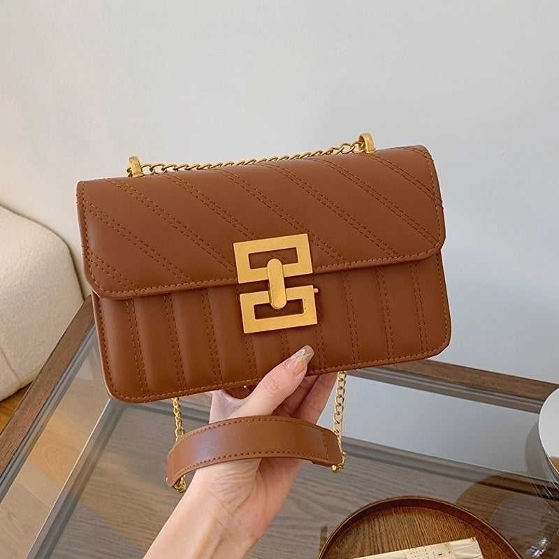 Women's Medium Pu Leather Solid Color Elegant Classic Style Square Flip Cover Shoulder Bag Crossbody Bag