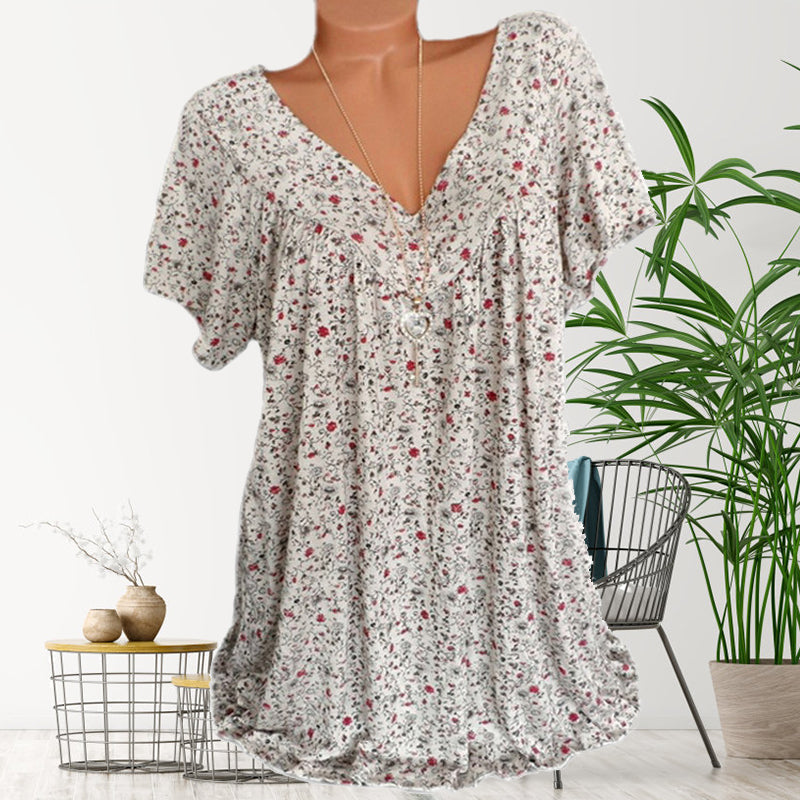 Icone™ Zomers T-shirt met V-hals. losse korte mouwen voor dames