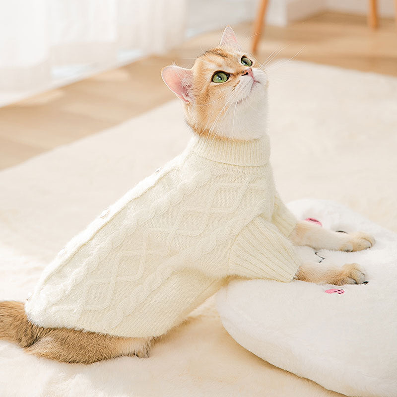 Buttoned Solid Color Cat Dog Sweater