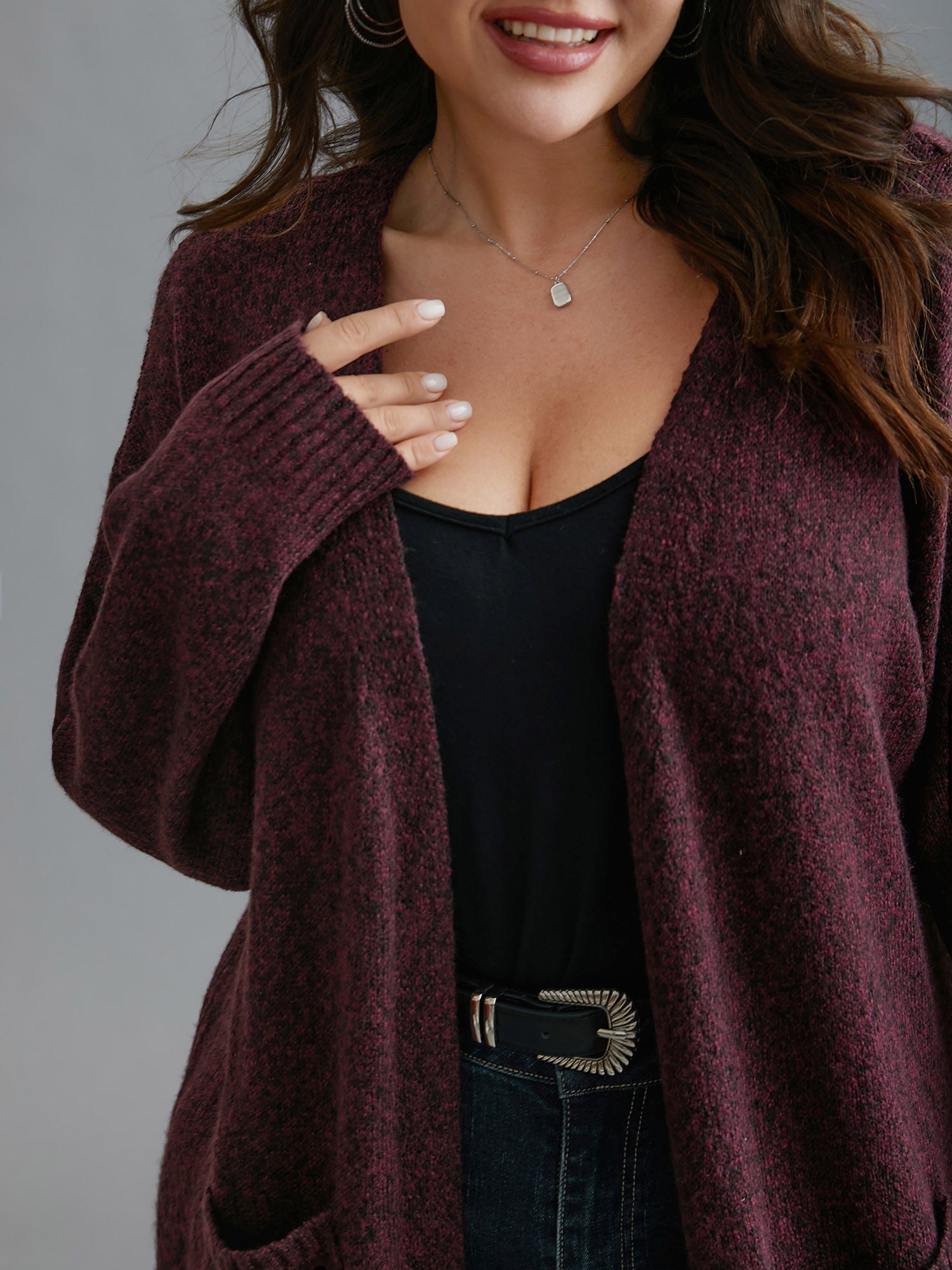 Solid Patch Pocket Long Knit Cardigan