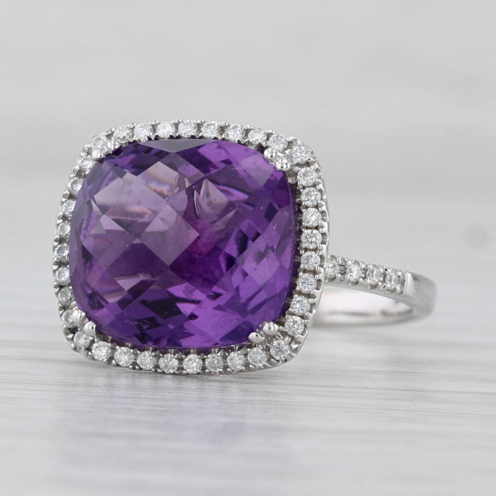 5ctw Amethyst Diamond Halo Ring 18k White Gold Size 6.75