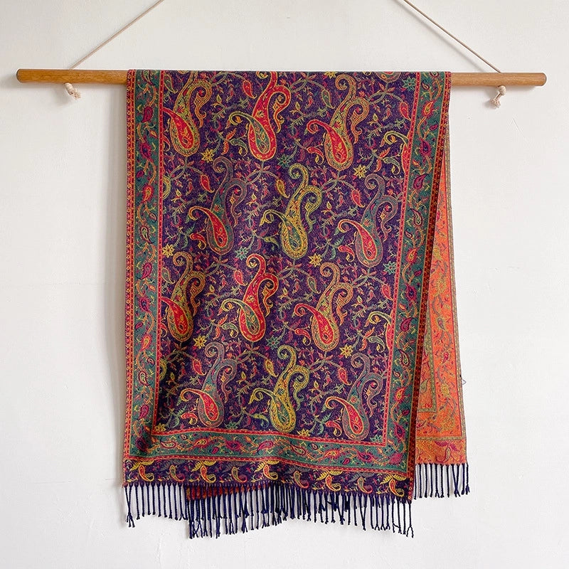 New Ethnic Style Vintage Tassel Shawl Autumn And Winter External Dual-Use Scarf Women's Travel Vacation Photo Cape