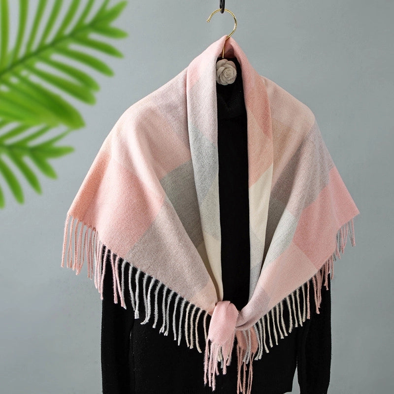 Women's Retro Lattice Polyester Tassel Scarf