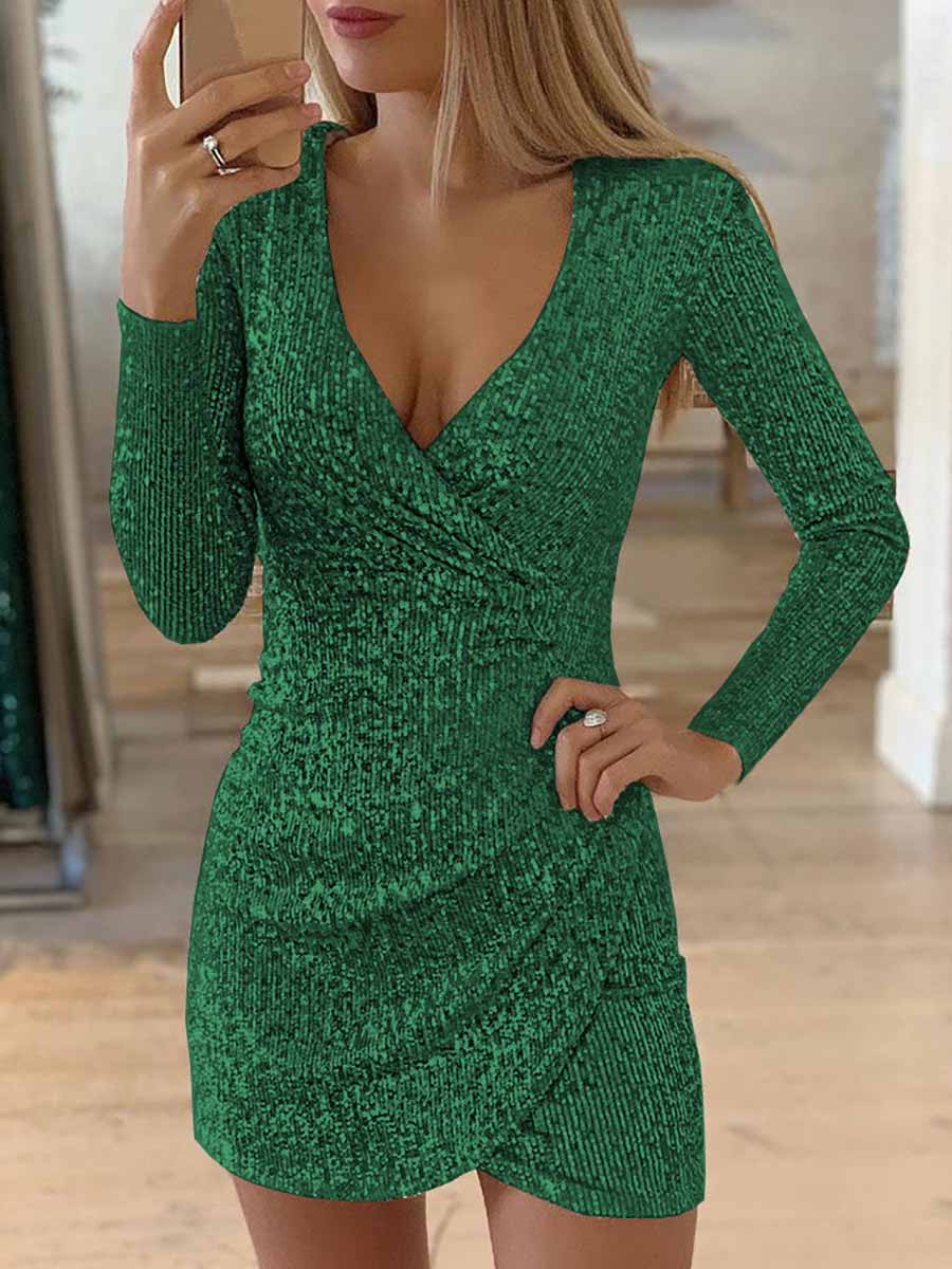 V-Neck Irregular Sequin Party Dress(9 colors)