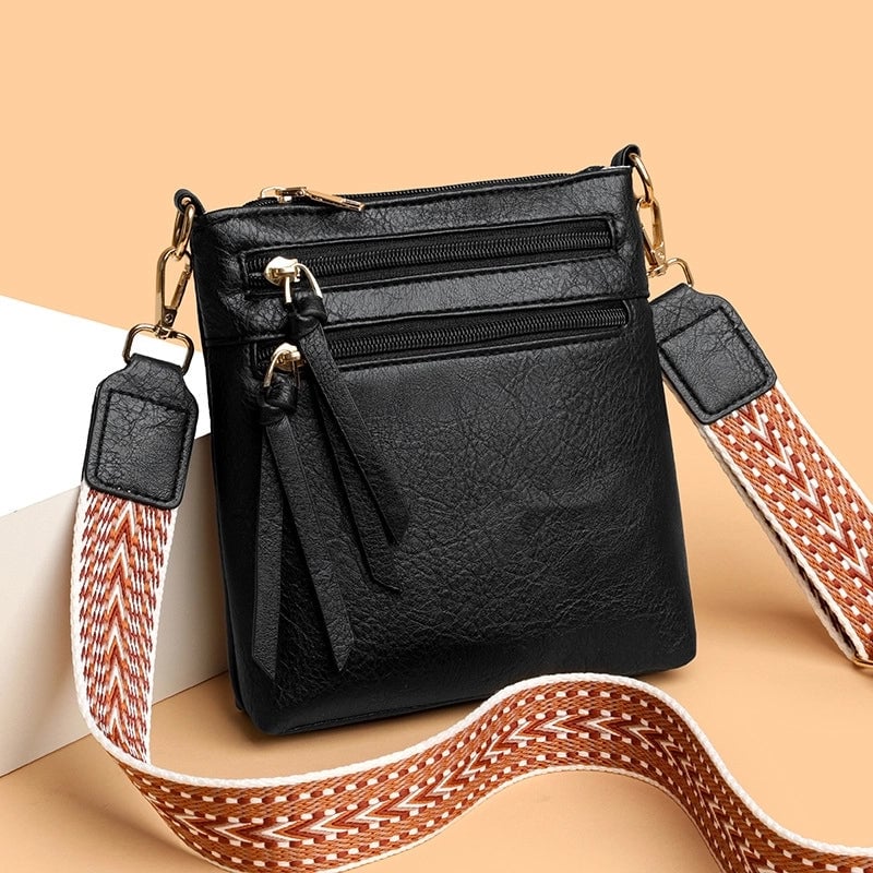 Women's Pu Leather Color Block Solid Color Vintage Style Sewing Thread Square Zipper Shoulder Bag Crossbody Bag