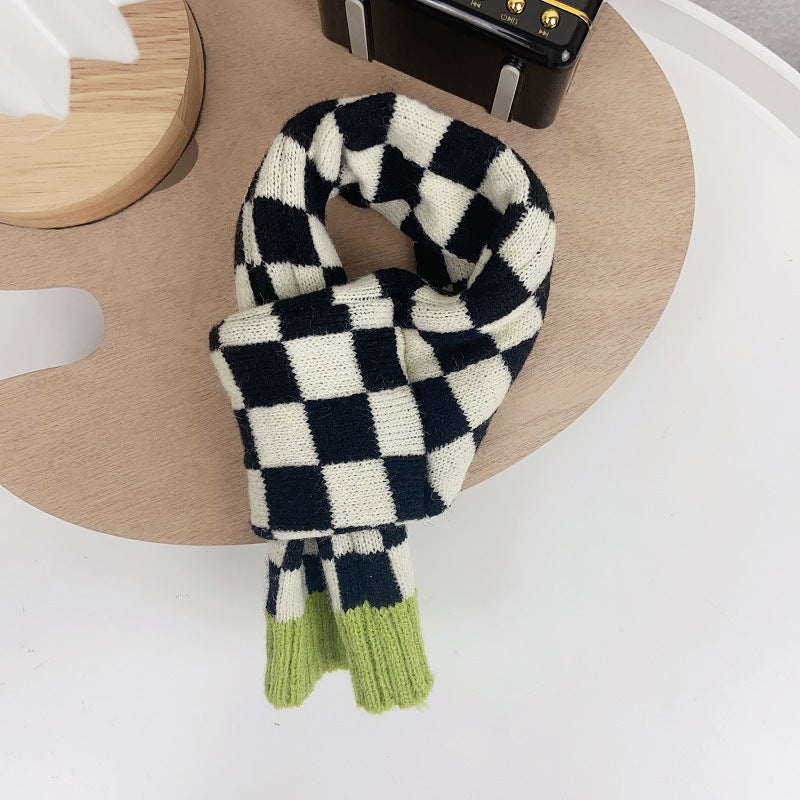 Chequer Contrast Color Knitted Dog Cat Scarf