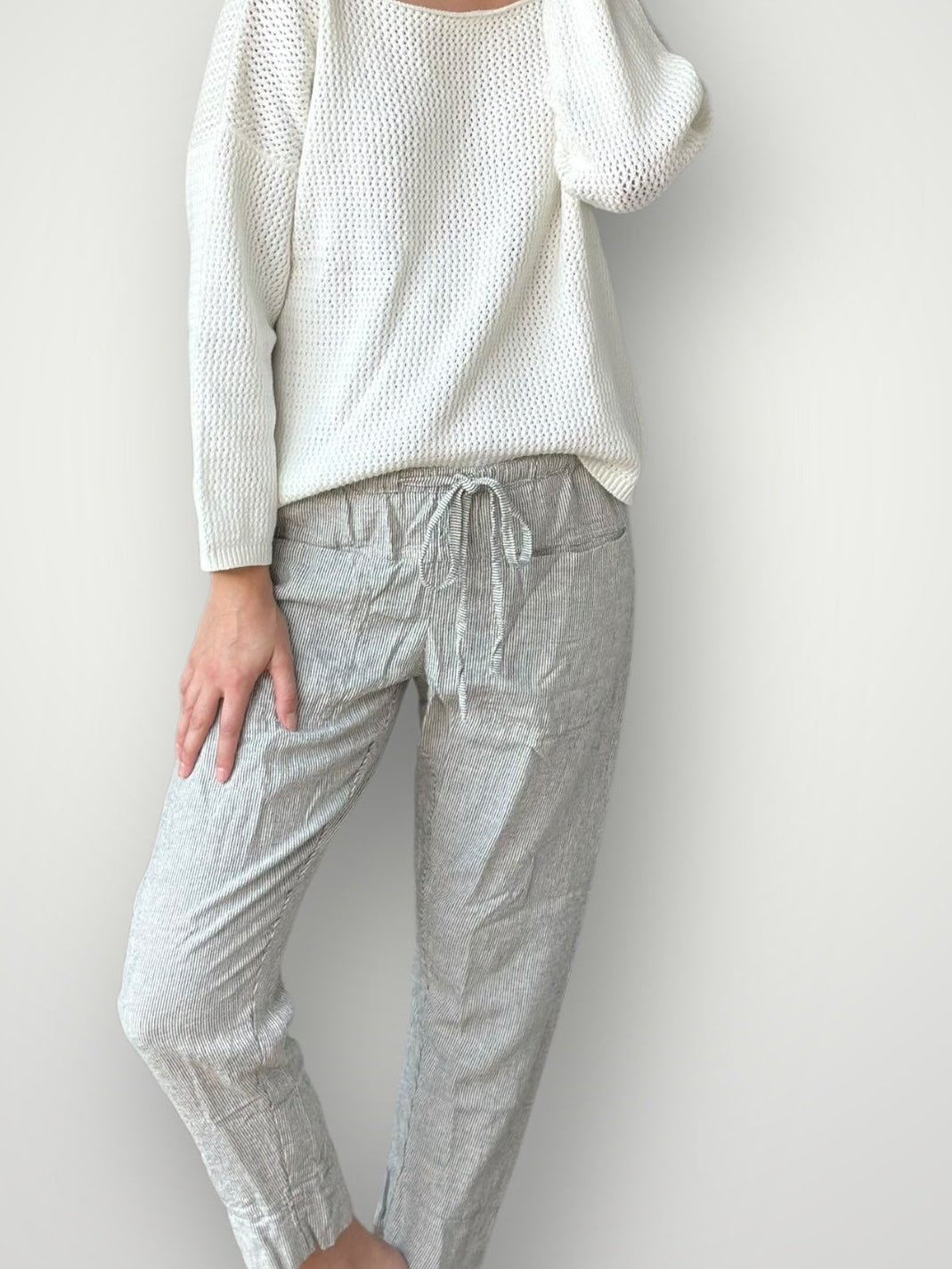 darcy pants - fine grey stripe linen