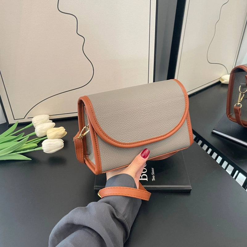 Women's Small Pu Leather Color Block Elegant Square Magnetic Buckle Shoulder Bag Crossbody Bag Square Bag