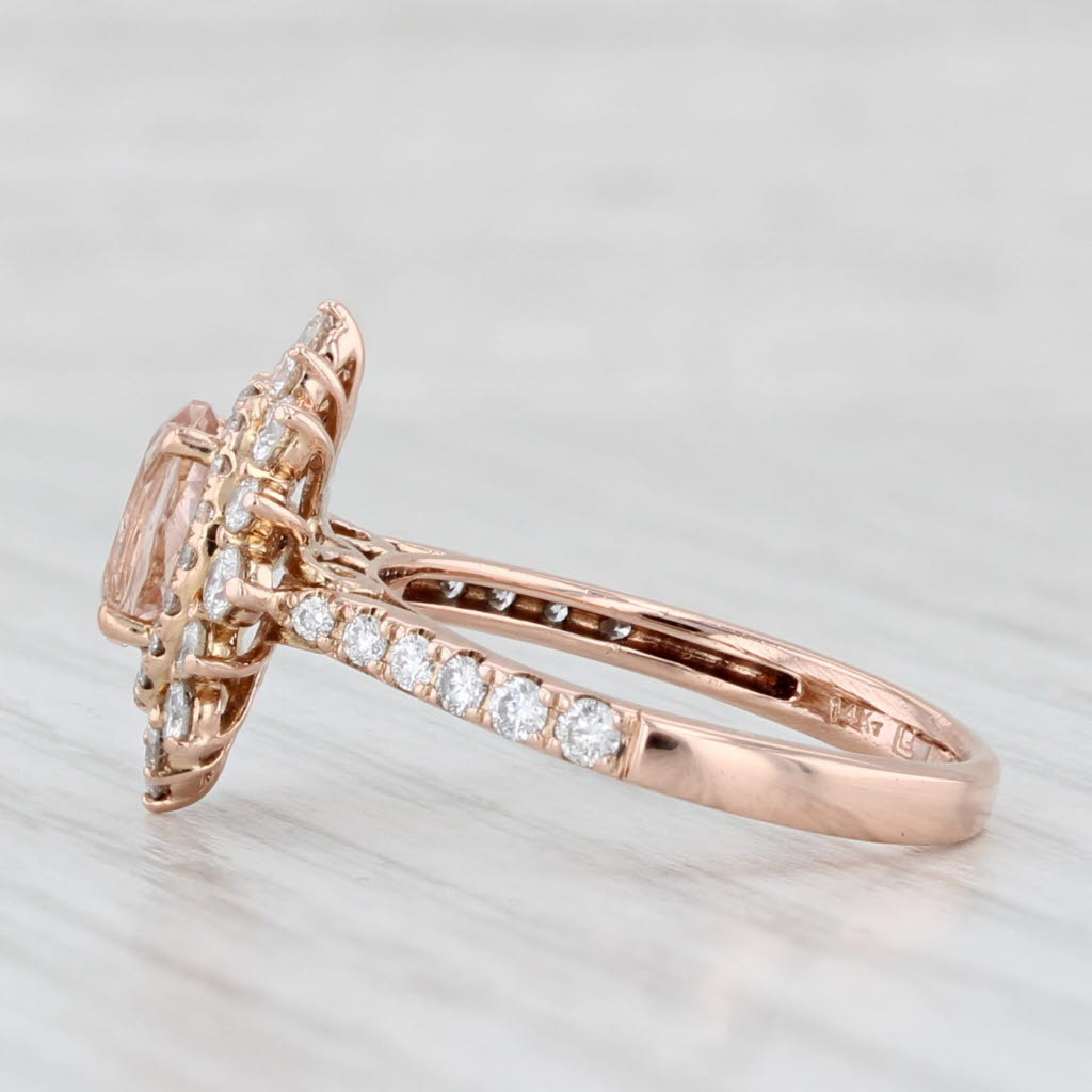 1.24ctw Morganite Diamond Halo Engagement Ring 14k Rose Gold Size 6