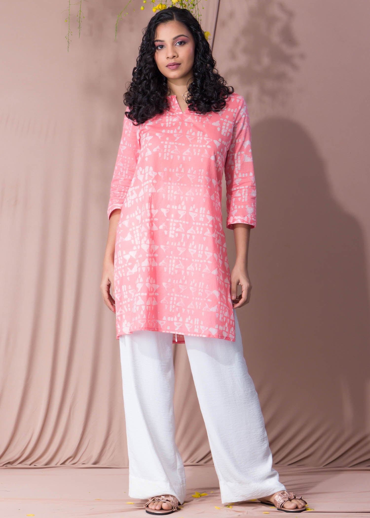 Peachy Pink Batik Kurtha Top