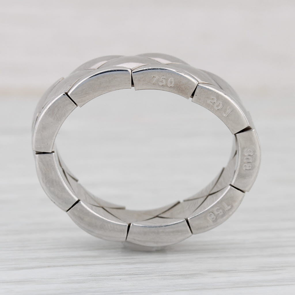 Chanel Matelasse Quilted Coco Crush Mesh Band Ring 18k White Gold Size 9.25