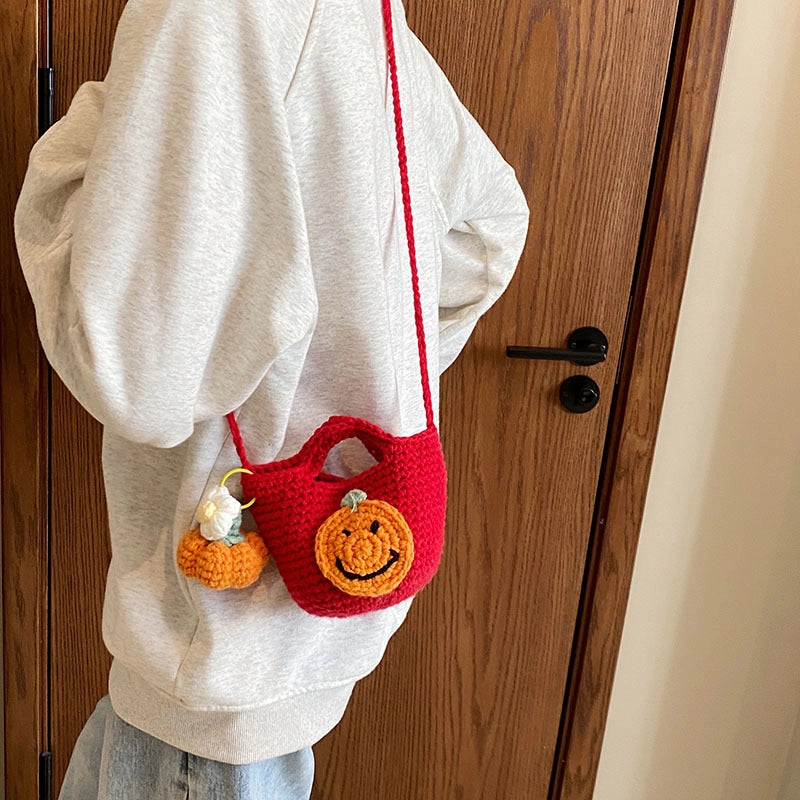 Christmas Women's Mini Knit Pumpkin Santa Claus Cute Square Hook Loop Crossbody Bag