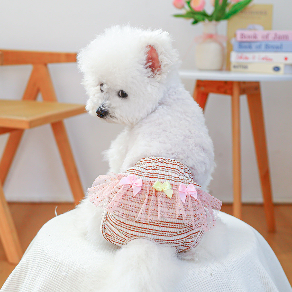 Washable Striped Bow Lace Dog Diaper Pants