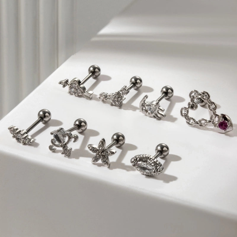 1 Piece Ear Cartilage Rings & Studs Sweet Heart Shape Flower 316L Stainless Steel  Copper Plating Inlay Zircon Ear Cartilage Rings & Studs