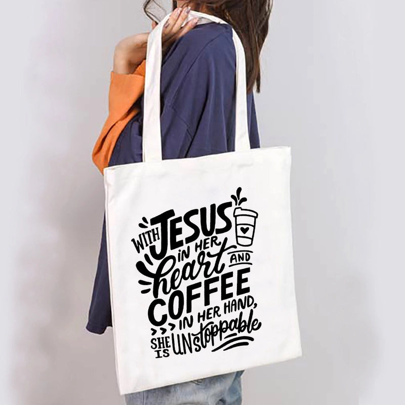Unisex Large Canvas Letter Basic Classic Style Square Open Canvas Bag