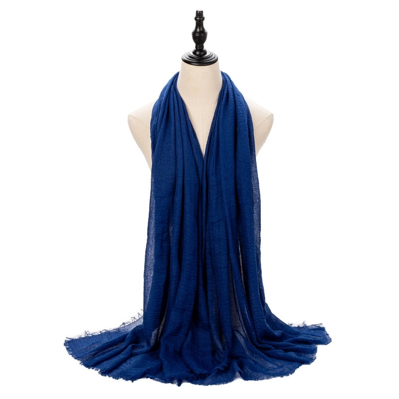 Hot Selling Women's Cotton And Linen Solid Color Baotou Scarf Cover Pleated Short Beard Headscarf