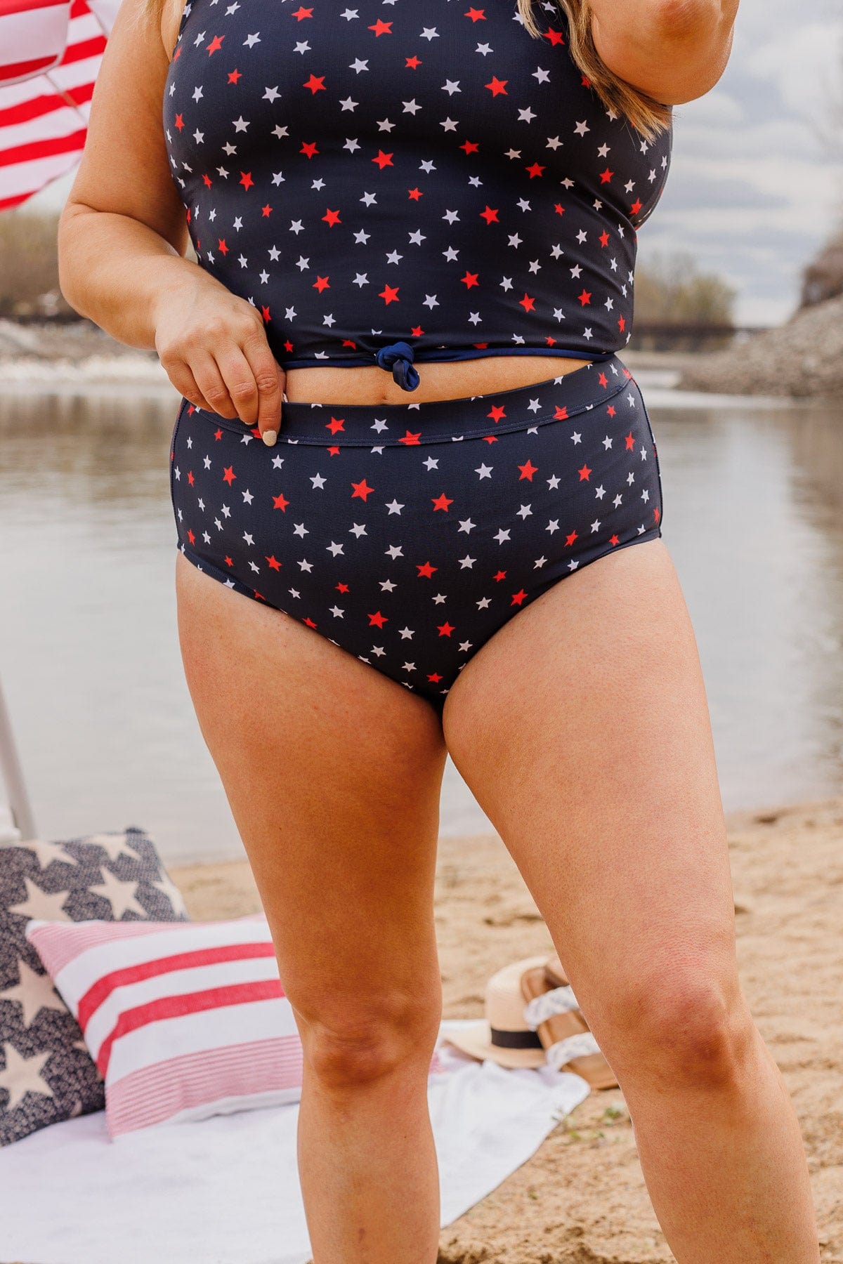 Sandy Shores High-Rise Swim Bottoms- Navy Star Print