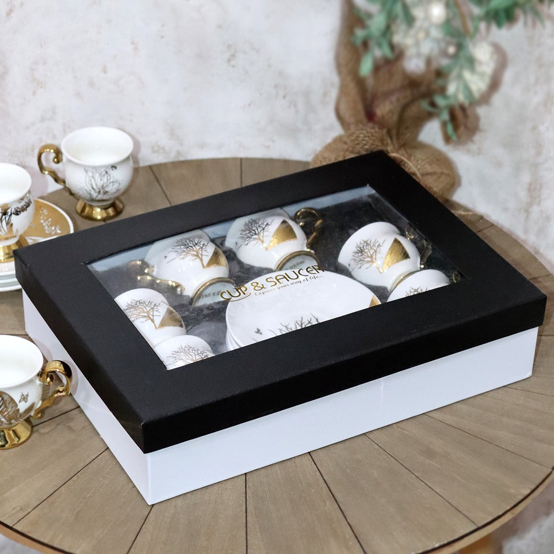 Golden Tree Porcelain Coffee Cups & Saucers Set (6pcs)