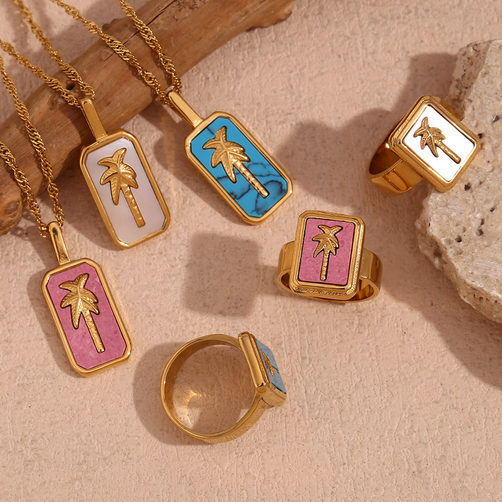 Fashion Quadrilateral Circle Geometric Stainless Steel 18K Gold Plated Necklaces
