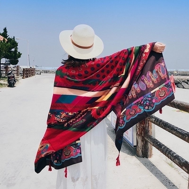 Women's Classic Style Printing Cotton And Linen Scarf Shawl