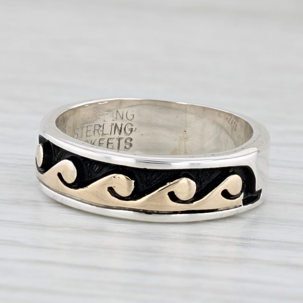 Waves Pattern Band Ring Sterling Silver 14k Gold Size 6.75 S Skeets Nautical