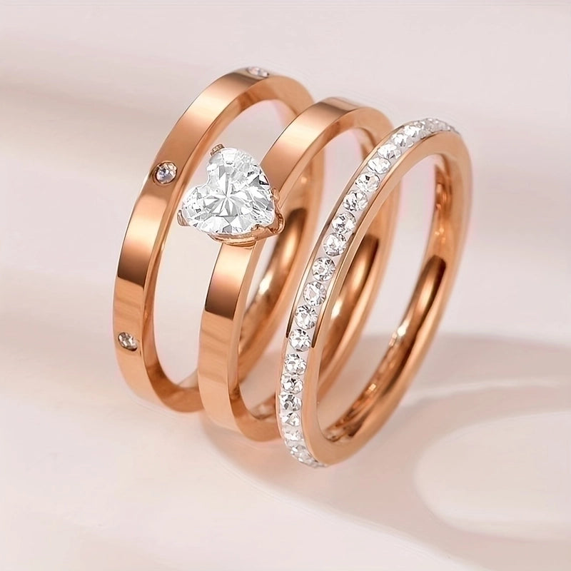 Elegant Minimalist Solid Color 304 Stainless Steel Zircon Gold Plated Plating Inlay Rings