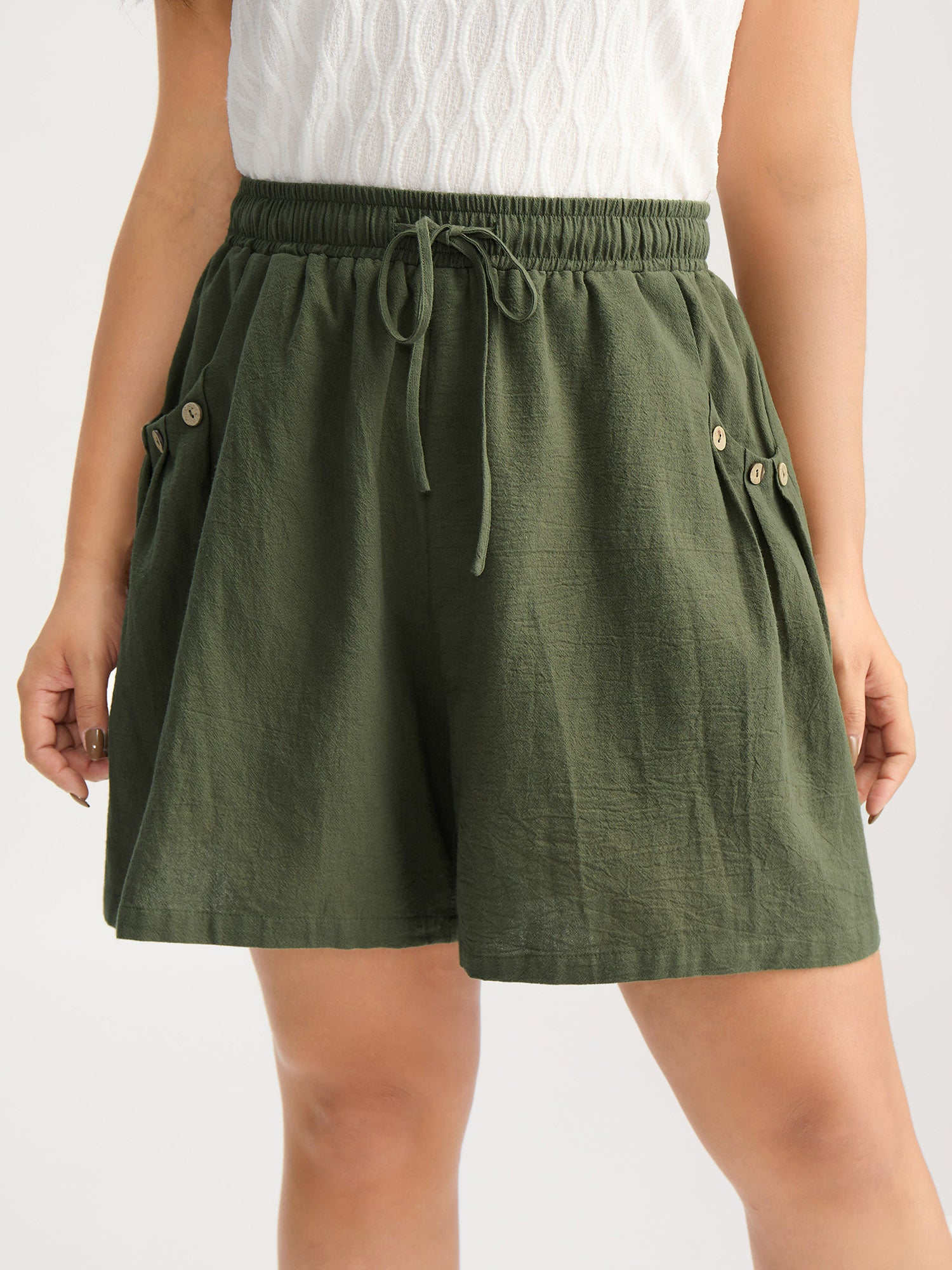 Cotton Drawstring Waist Straight-Leg Shorts