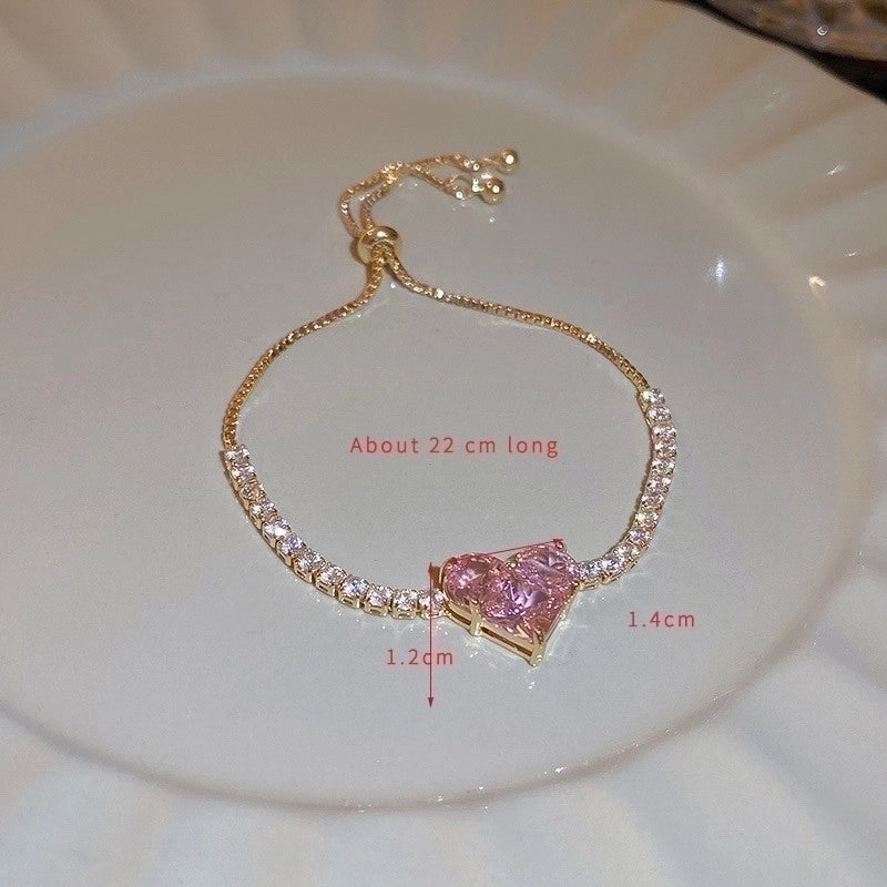 Sweet Heart Shape Bow Knot Key Copper Plating Inlay Zircon Bracelets