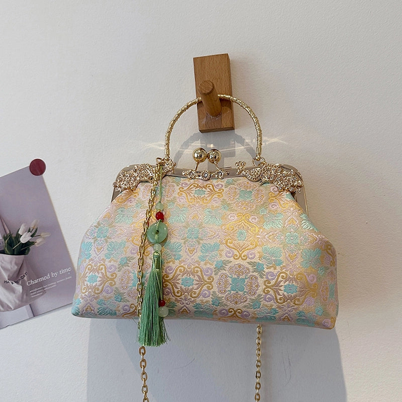 Women's Medium Pu Leather Flower Elegant Classic Style Sewing Thread Shell Clasp Frame Crossbody Bag
