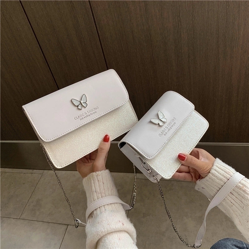 Women's Small Pu Leather Letter Butterfly Vintage Style Square Magnetic Buckle Crossbody Bag