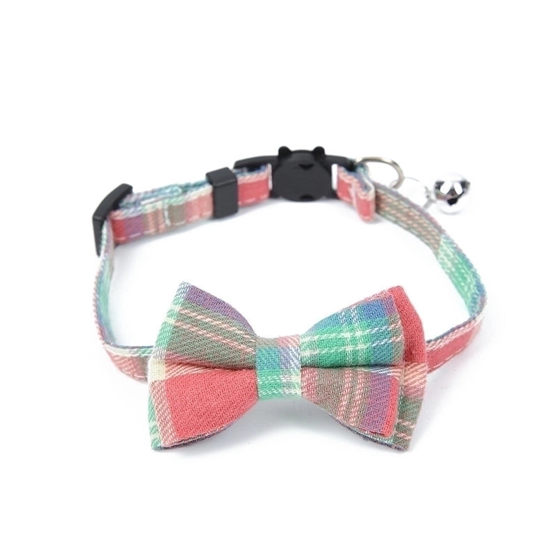 Pet Collar Bell Bow British Checked Cloth Collar